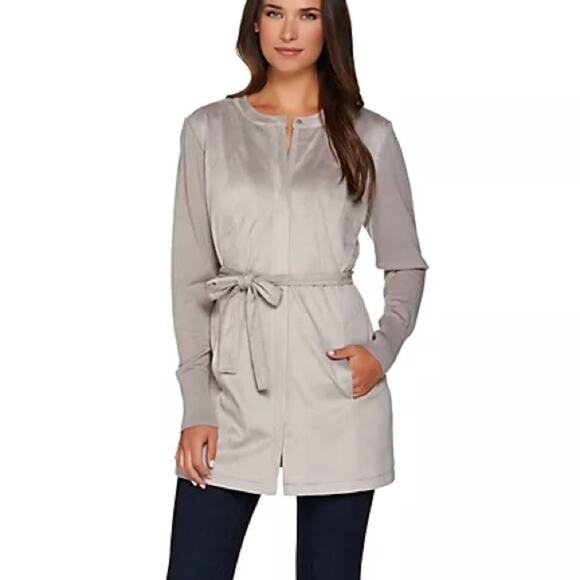 H by Halston Faux‎ Suede Jacket with Sweater Knit Sleeves Women’s Size 12 - Picture 2 of 11